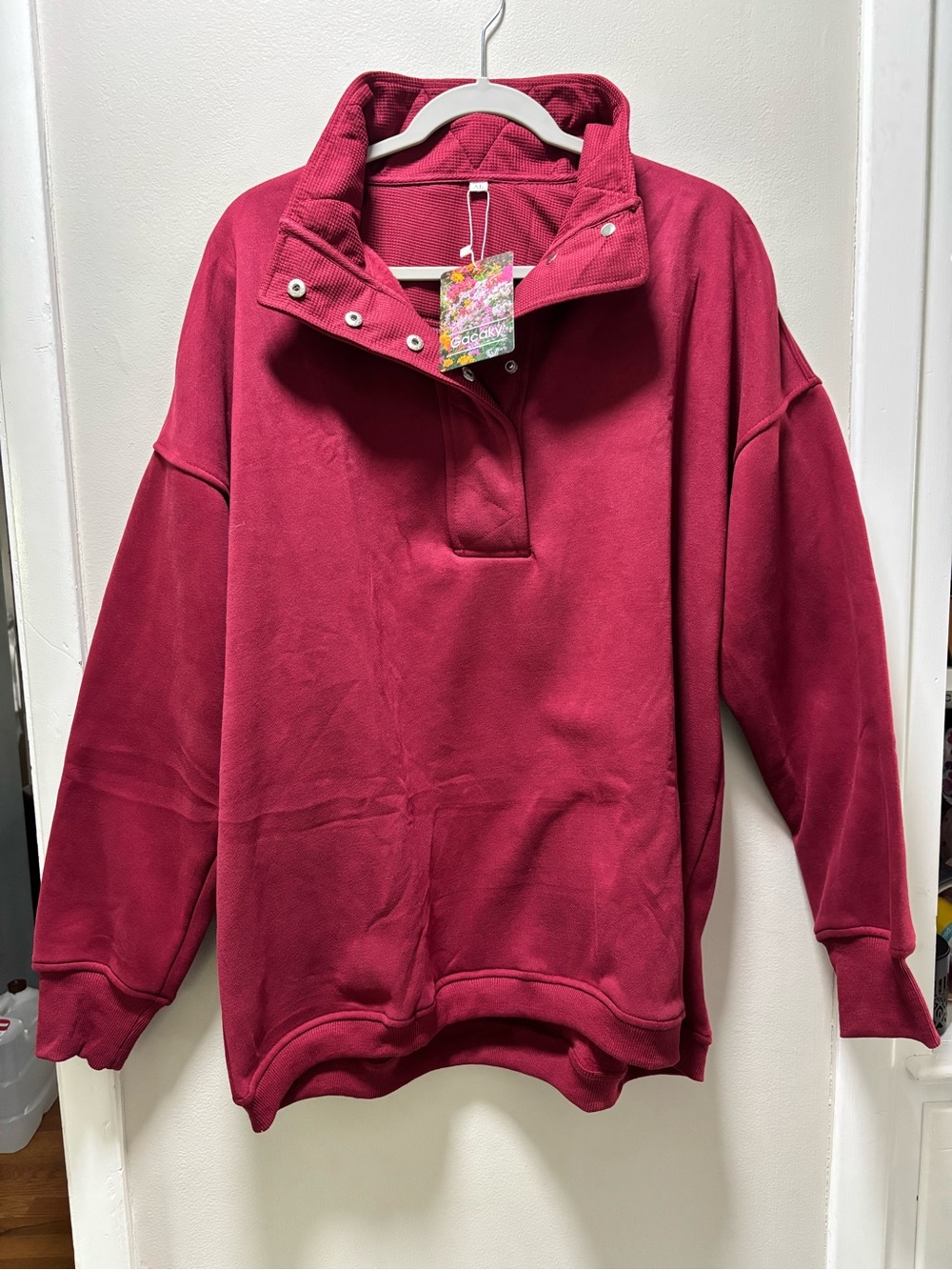 Women’s Sweatshirt Snap Front Pullover Oversized Henley Neckline Drop Shoulders. - Picture 4 of 10